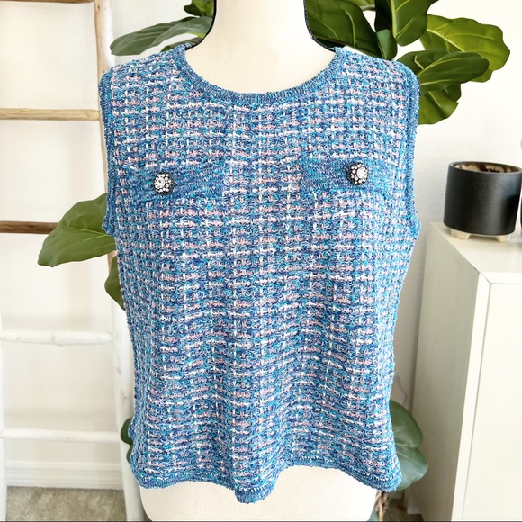 Zara Blue & Pink Sleeveless Embellished Tweed Top - Picture 3 of 10